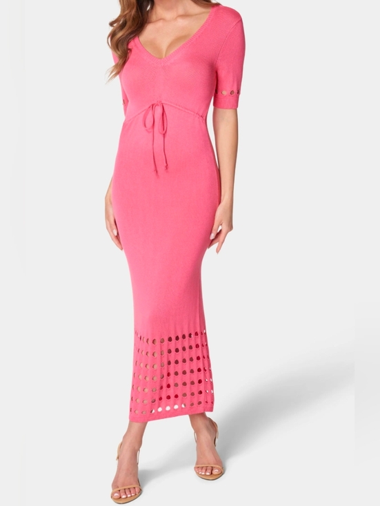 bebe Dresses & Skirts - BEBE Tie Front Cutout Crochet Midi Dress  Fuchsia Women's Size Small NWT